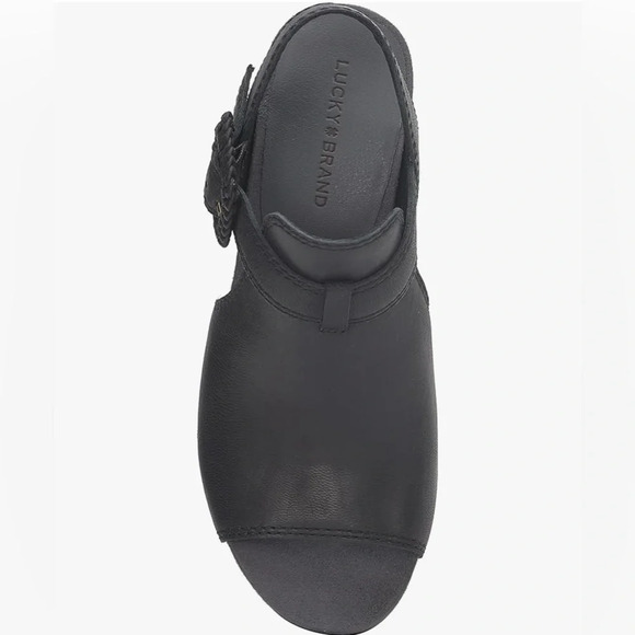 NWOB Lucky Brand Women's Juliane Black Leather Cutout Heeled Sandal - Picture 4 of 13